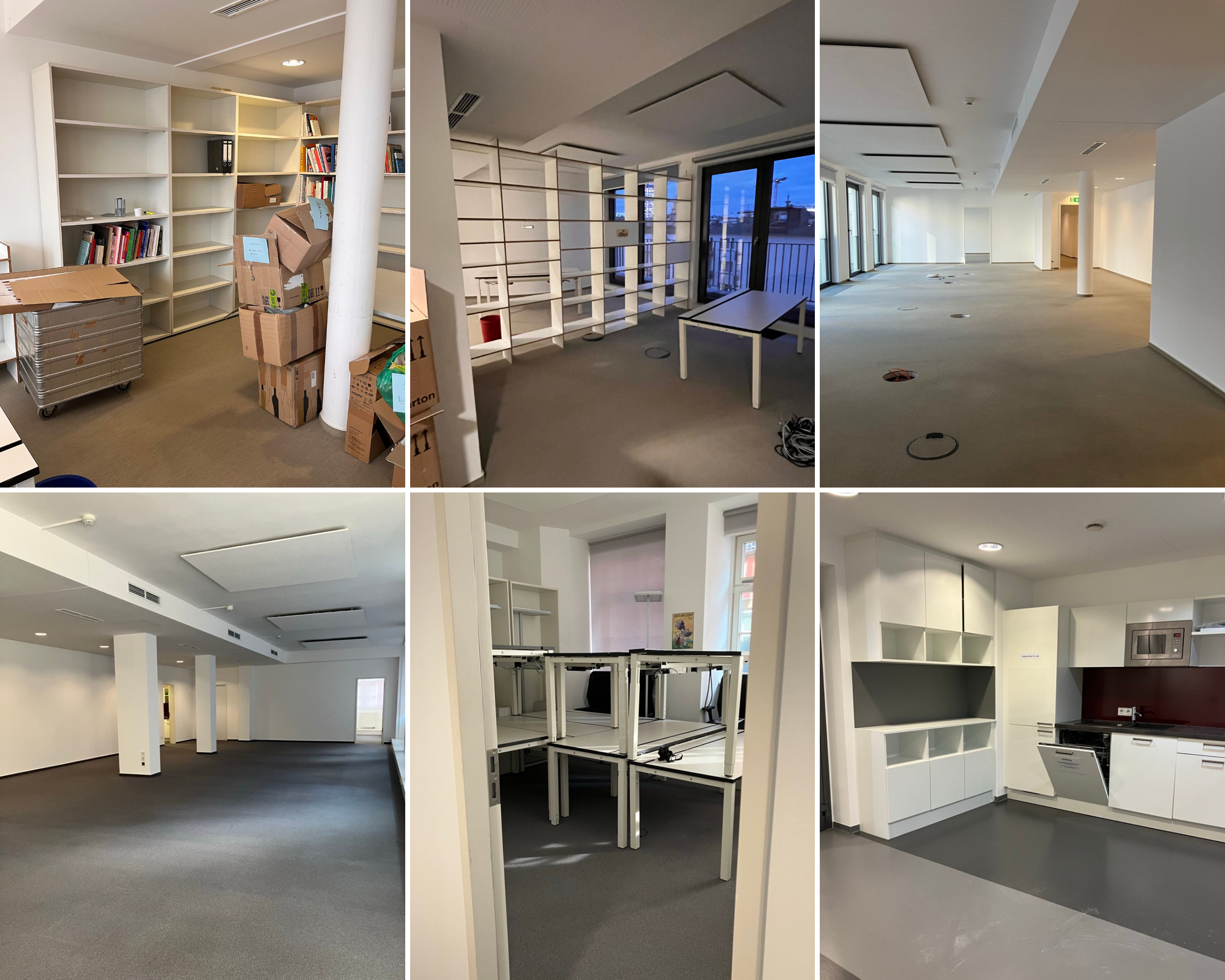 Collage mit Blick in die leeren Büro-Flächen